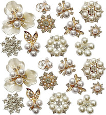 22 Pieces Pearl Rhinestone Buttons Rhinestone Faux Pearl Embellishments Pearl Br
