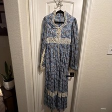 Vintage 70s Handmade Prairie Maxi Dress Gunne Sax Style Lace Floral XS 26 Waist