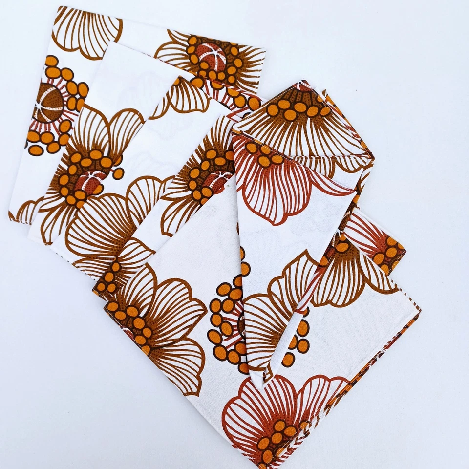 Nappe Motif Fleur Orange + Serviettes Annees 70's Vintage (Dans Boite D'Origine) - Photo 3/4