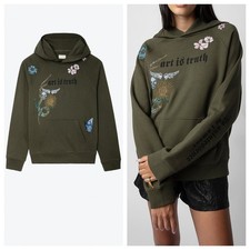 Women Zadig Voltaire Skull Wings Embroidery Cotton Hooded Hoodie Coat Jacket SML