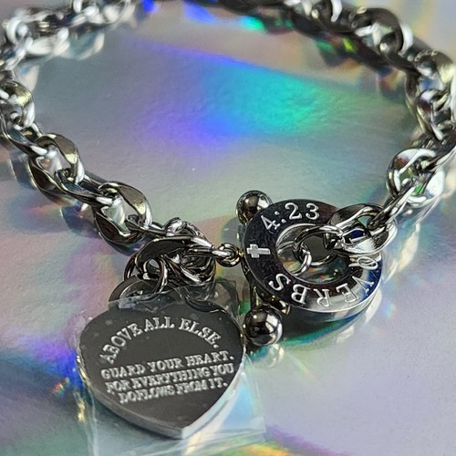 Luxury Inspired Heart Charm Silver Tone Fashion Bracelet