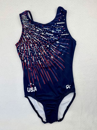 GK ELITE gymnastics TEAM USA Replica SPARKLE Olympic LEOTARD Sequin Bling SZ: AM