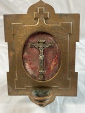 Ancien bénitier bronze XIXe Christ religion crucifix collection antiquité croix