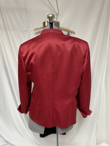 Kasper Pant Suit Size 18 Three Piece Set Red Embellished Shine Black Side Zip - Picture 10 of 24