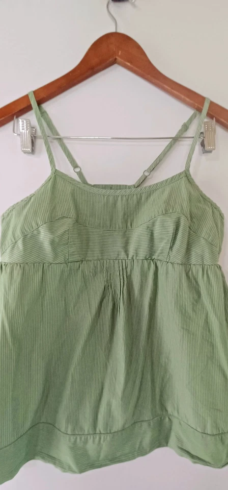Cotton Babydoll Cami Empire Pinstripe sweetheart top Pintuck Pocket Green y2k M - Image 4 of 4