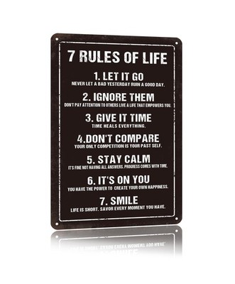 7 Rules of Life Metal Sign, Inspirational Quote Wall Sign, Vintage Motivation...