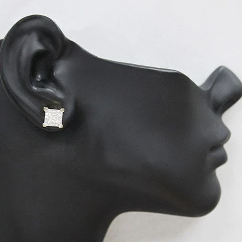 Princess Cut Invisible Diamond Earring 0.69ct 14K Gold for Men - Image 4 of 4