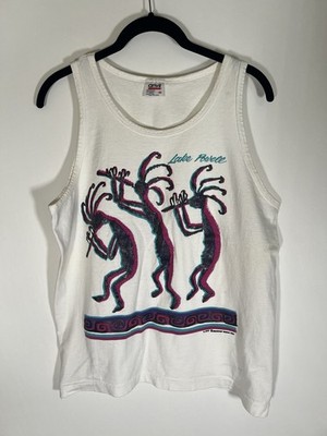Vintage 90s Kokopelli Lake Powell Arizona white tank colorful tribal biker M