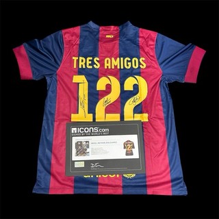 LIONEL MESSI NEYMAR & SUAREZ MSN Signed Fc Barcelona Home Jersey COA Icons