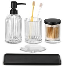 Bathroom Accessories Set, 5 Pcs Clear Glass Bathroom Accessory Sets Complete ...