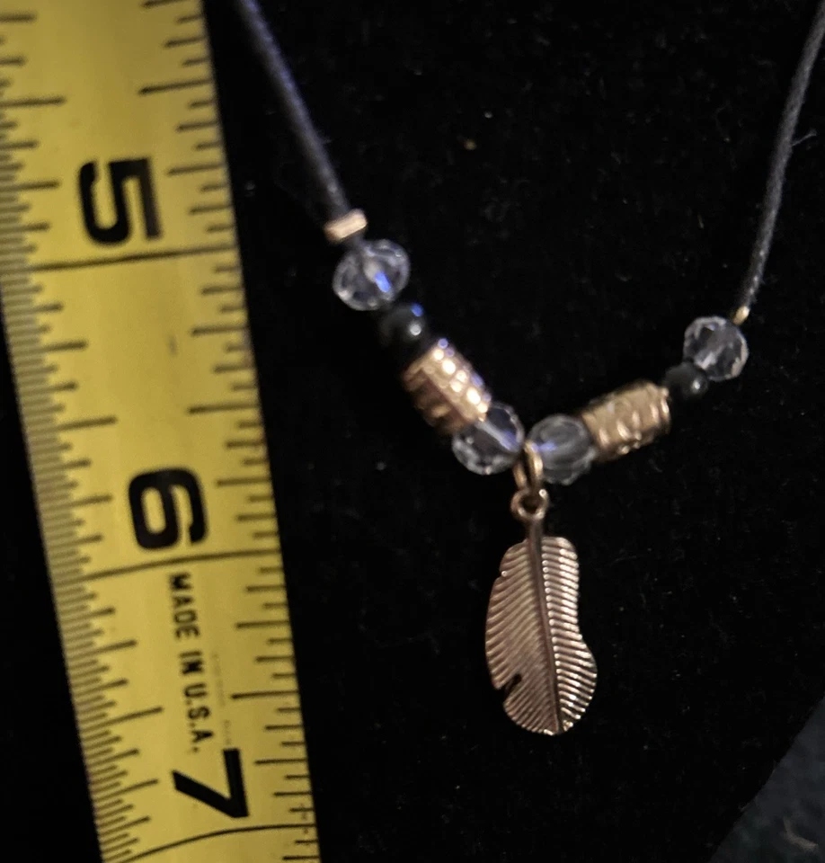 GUESS Feather Gold Black Statement Necklace Chic Modern Preppy - Image 4 of 4