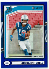 2024 Donruss Football Rated Rookies Adonai Mitchell #343 Press Proofs Blue (RC)