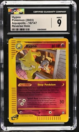 CGC 9 MINT+ Hypno 16/147 Aquapolis Reverse Holo Pokemon Card Vintage Ereader