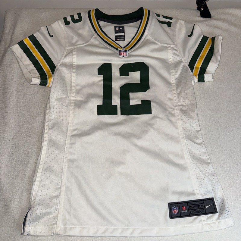 Nike Green Bay Packers Aaron Rodgers 12 Jersey Womens Small White NFL Football
