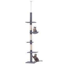 PawHut Floor to Ceiling Cat Tree 5-Tier Climbing Tower Scratching Post Grey