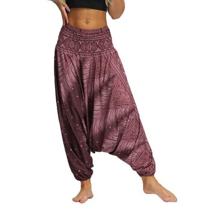 Damen Pumphose Aladin Thai Haremshose Hippie Bunt Muster Baggy Leichte Yoga H...