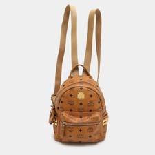 MCM Rucksack Cognac Visetos Coated Canvas and Leather Studs Stark