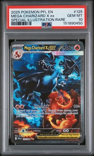 2025 POKEMON PFL EN-PHANTASMAL FLAMES #125 MEGA CHARIZARD X EX PSA 10