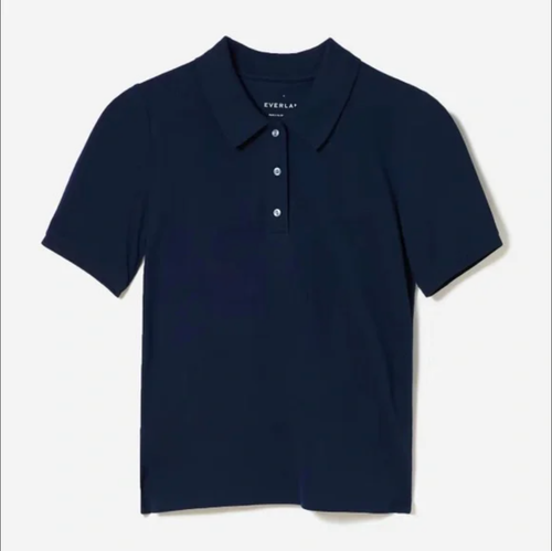 Everlane Poloshirt Damen M dunkelblau Bio Baumwolle Piqué Oberteil Kurzarm - Bild 6 von 6