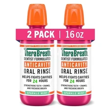 2 PACK TheraBreath Healthy Smile Anticavity Oral Rinse Sparkle Mint 16 fl oz New