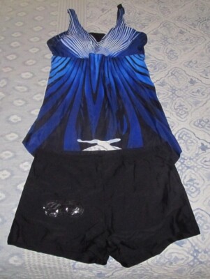 New Exclusive Everyday Two-Piece Skirt Swimsuit Blues & White ~ Women's Size 16