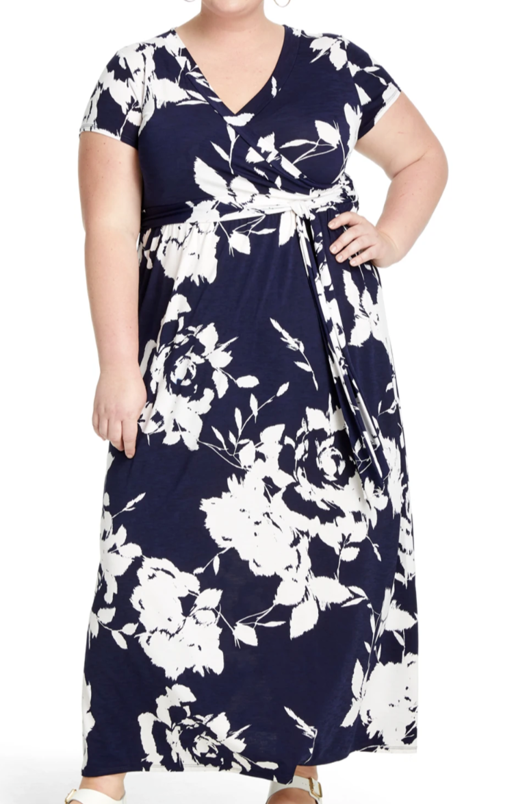 East Adeline Faux Wrap Maxi Dress Size 2X Navy White Dia Co NWOT