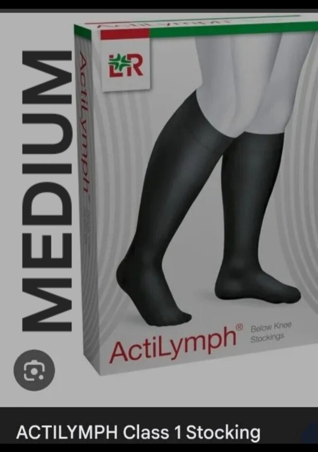 Actilymph Class 1 Standard Below Knee Closed Toe Compression Stockings M Black