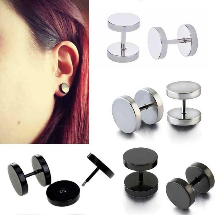 16G 00G BLACK STEEL TITANIUM FAKE CHEATER PLUG LOOK EAR EARRINGS MEN GAUGES