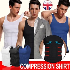 MENS SLIMMING VEST Body Shaper Chest Belly Waist Boobs Compression T-Shirt Sport
