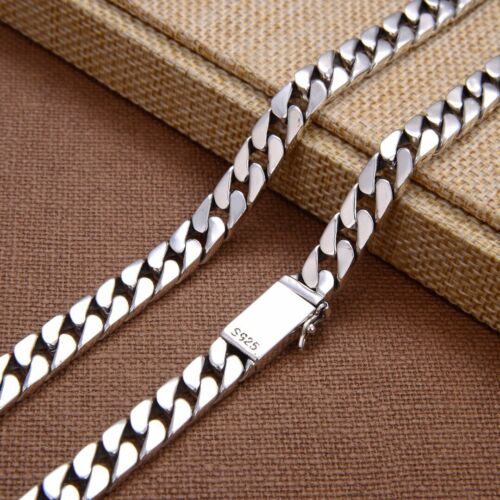 Real 925 Sterling Silver Necklace Men's 7mm/8mm Cuban Link Choker Necklaces   - Picture 1 of 7