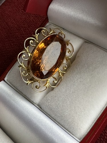 Antique 19th C Victorian 10K Solid Gold Filigree w 23 Carat Citrine Brooch Pin - Picture 6 of 24