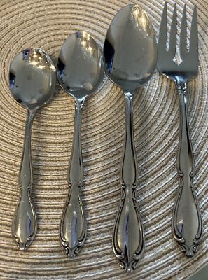 4 Pieces Oneida Deluxe Stainless Heritage STRATHMORE Serving Meat Fork, Spoons