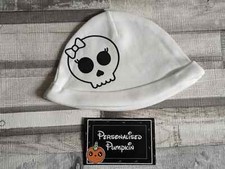 Black skull hat. White. New baby. Handmade. Cute. Goth. Rocker. Baby.