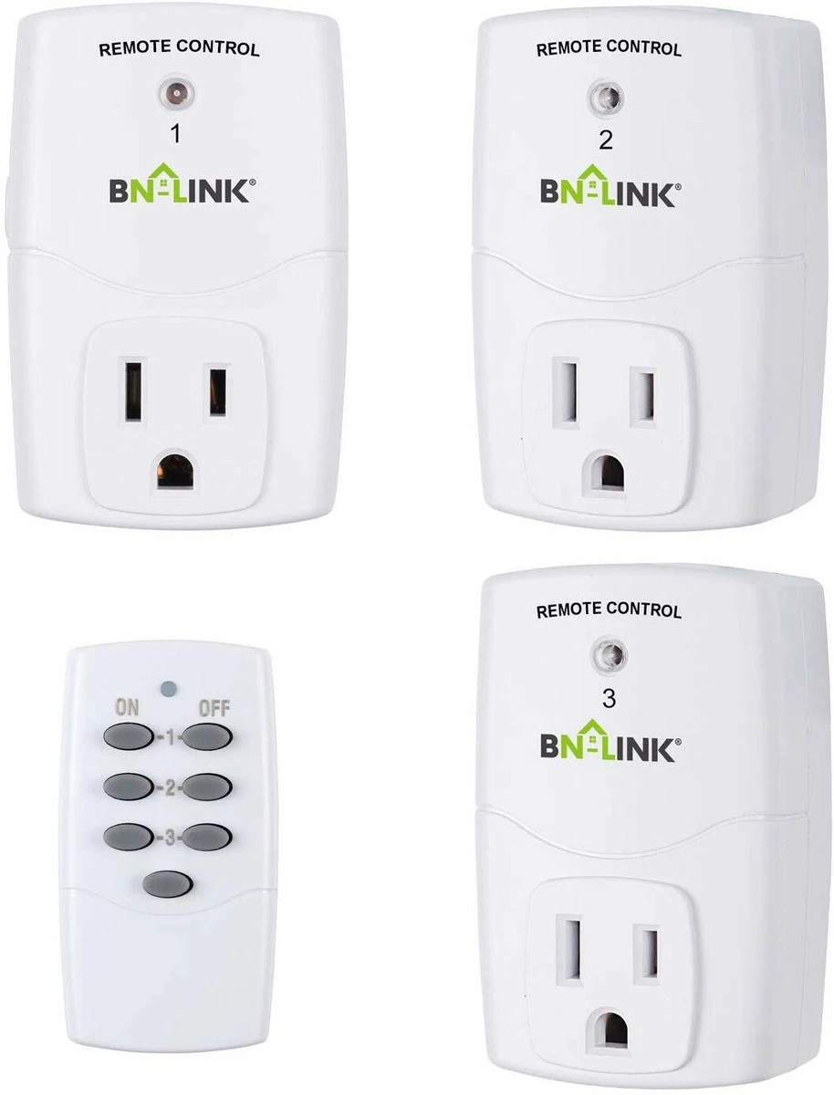 BN-LINK Wireless Remote Control Outlet Switch Power Plug -1 remote 3 plugs 857333007097