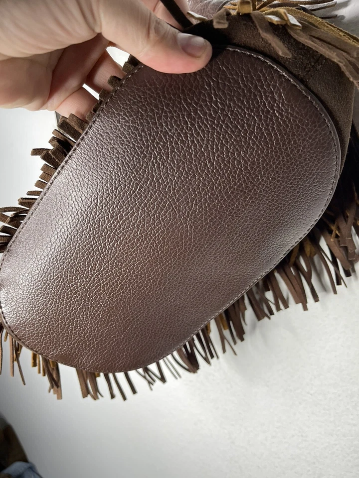 $298 Ralph Lauren ведро коричневый кожаный сумка с короткими ручками RRL сумочка бахрома Western Polo - Изображение 3 из 4