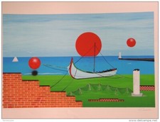 r CHIESA RENATO NATALE SERIGRAFIA BARCA RITOCCO A MANO 70X100 CERTIFICATO