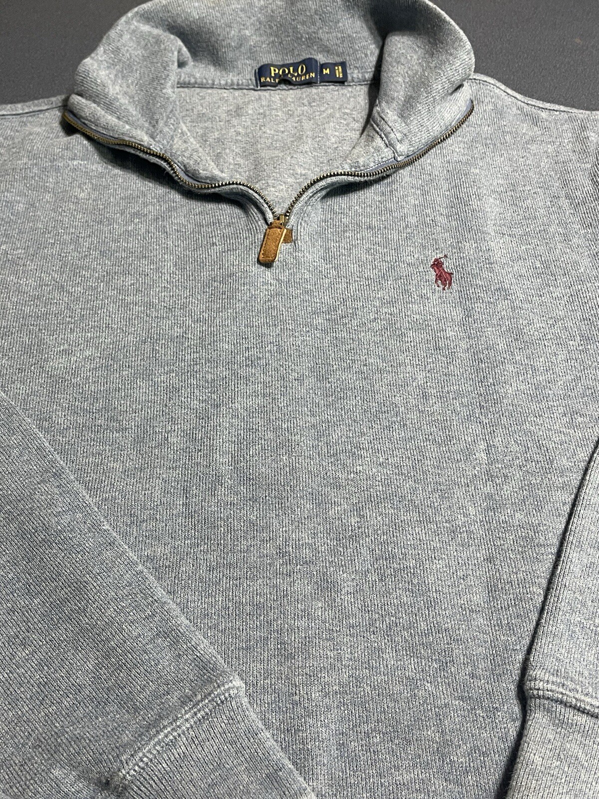 Polo Ralph Lauren maglione uomo M alto grigio 1 4 zip preppy pony casual elasticizzato