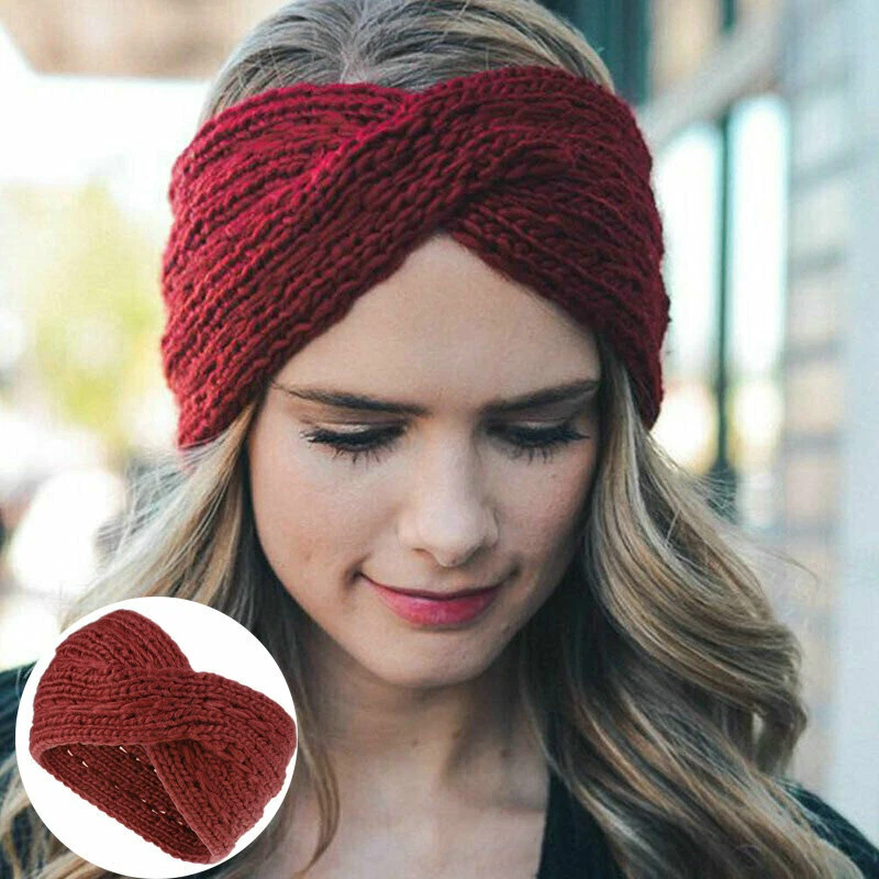 Headband Women's Knot Turban Ear Warmer Crochet Bow Wool Hat Knitted  Hairband