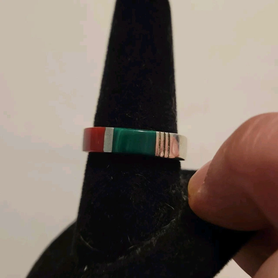 Plata de Ley Multicolor Malaquita Coral Sugilite? Anillo de eternidad talla 9,75 Foto 3 de 4