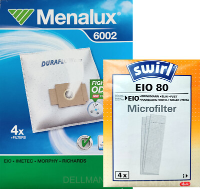 Menalux 6002 Staubsaugerbeutel ( 4 Beutel  ) + 1 Pack Microfilter Swirl EIO 80