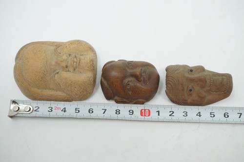 Japanisches Holz Netsuke Set x3 Vintage Masken Sagemono aus Japan 0612F5 - Picture 12 of 12