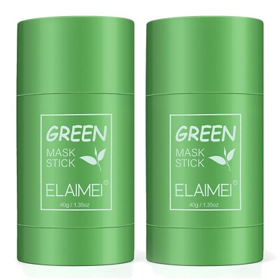 2 Pack Green Maske Stick,Leistungsstarke Green Tea Purifying Clay Stick Maske...