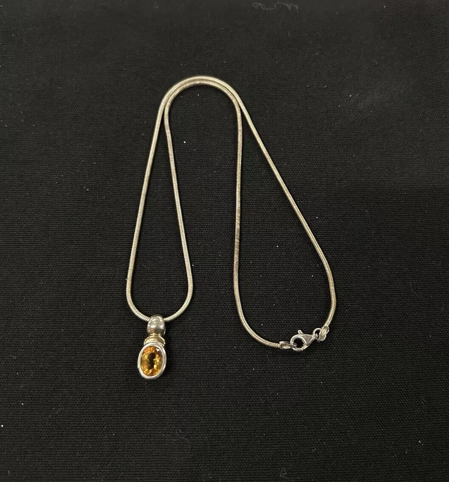 Vintage Lorenzo 925 Sterling Silver & 18K Gold 16in Necklace & Citrine Pendant - Image 3 of 4