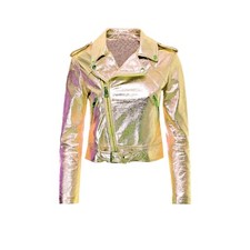 Gold Leather Jacket For Women, Metallic Biker Jacket 2024 Get 20% Off
