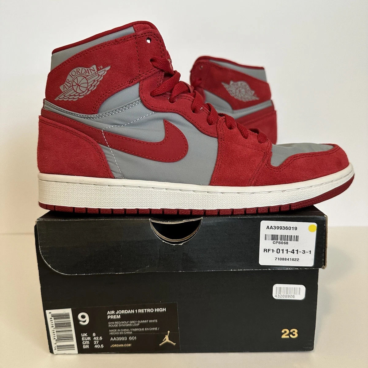 Nike Air Jordan 1 Retro High Gym Red Wolf Grey - SZ 9M, DS, OG All