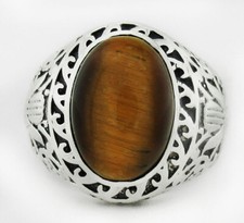 GENUINE 10.82 Cts TIGER'S EYE RING .925 Silver NEW WITH TAG 9.4 grams