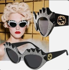 Gucci Crystal Reverse Cat HOLLYWOOD FOREVER Sunglasses CASE AUTHENTIC ITALY NEW