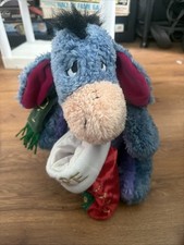 Disney Store Eeyore Christmas Plush W/Stocking  2001 Scarf 12  