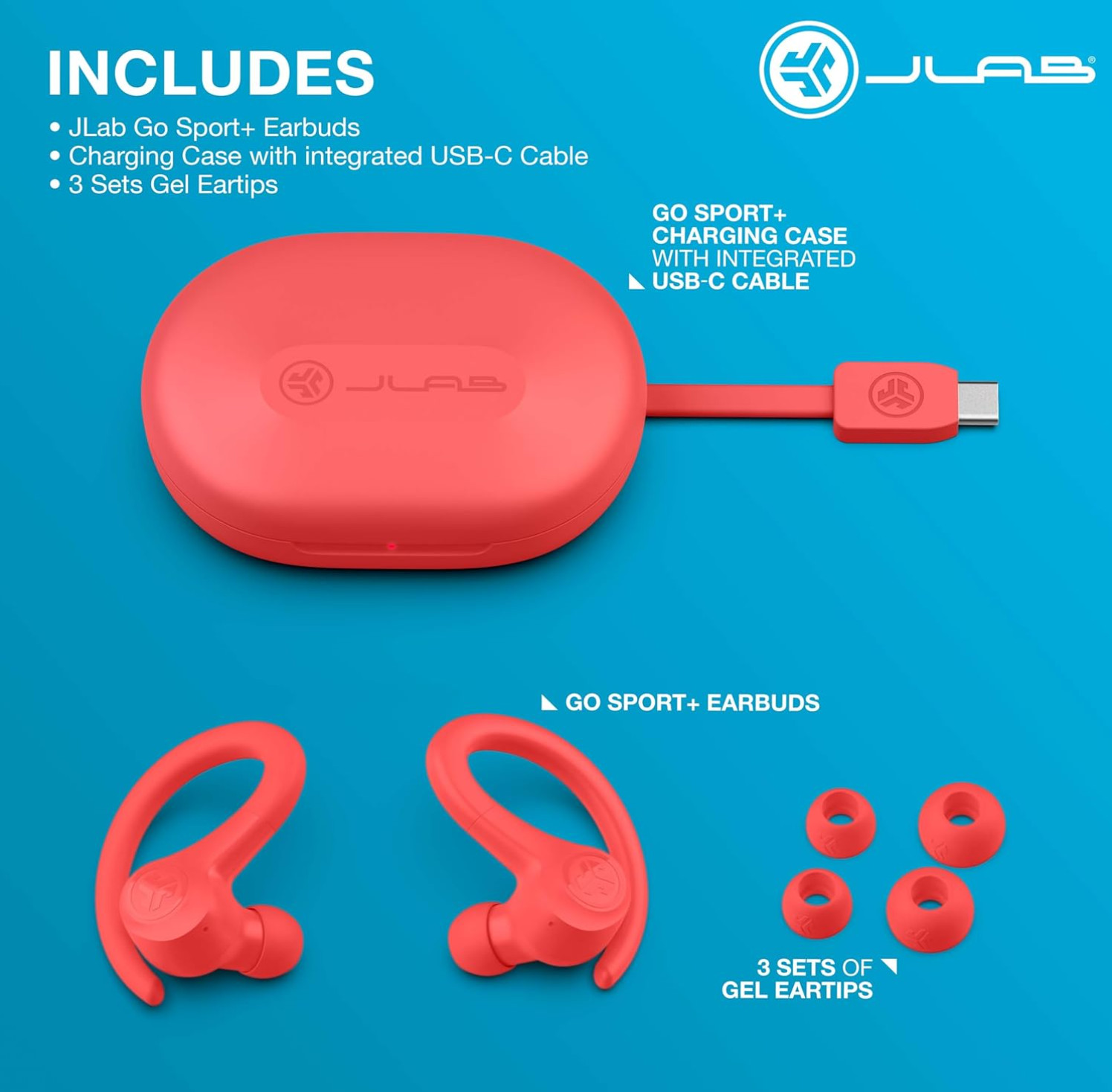 JLab Go Sport+ Workout Earbuds Featuring C3 Clear Calling Earhook Sport Design