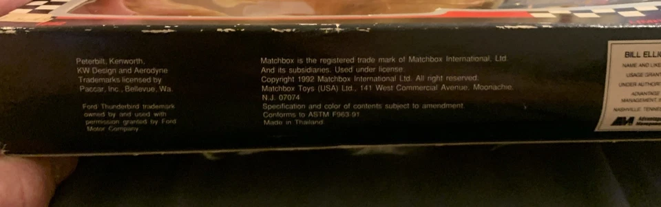 #11 Bill Elliot Matchbox Convoy Truck plataforma plana coche de carreras Thunderbird, 1992, de colección Foto 4 de 4